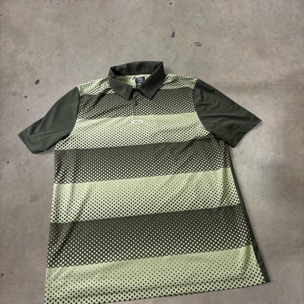 Oakley Mens Green Striped Polka Dot Golf Polo Shirt Regular Fit Small